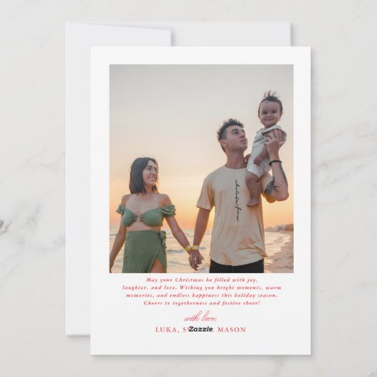 Modern Merry Christmas Script Family Photo  Feestdagenkaart (Achterkant)