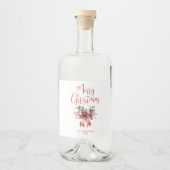 Modern Merry Christmas Script Holly Bow Likeurfles Etiket (Voorkant)