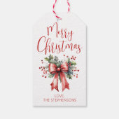 Modern Merry Christmas Script Holly Bow Naam Cadeaulabel (Achterkant)