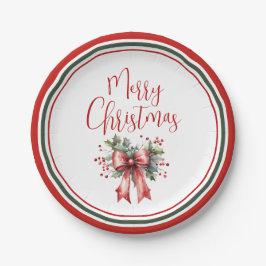 Modern Merry Christmas Script Holly Bow Papieren Bordje