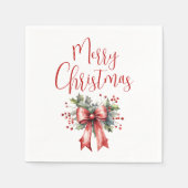 Modern Merry Christmas Script Holly Bow Servet (Voorkant)