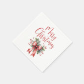 Modern Merry Christmas Script Holly Bow Servet (Hoek)
