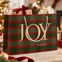 Modern Merry Christmas script Joy tartan rood