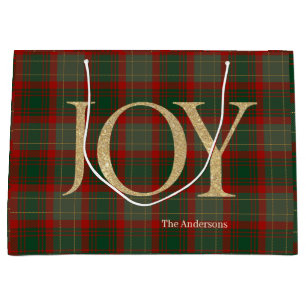 Modern Merry Christmas script Joy tartan rood Groot Cadeauzakje