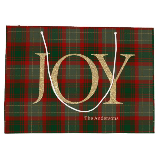 Modern Merry Christmas script Joy tartan rood Groot Cadeauzakje (Achterkant)