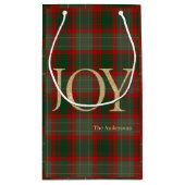 Modern Merry Christmas script Joy tartan rood Klein Cadeauzakje (Achterkant)