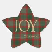 Modern Merry Christmas script Joy tartan rood Ster Sticker (Voorkant)