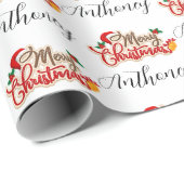 Modern Merry Christmas Script Persoonlijke naam Cadeaupapier (Rol Hoek)