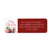 Modern Merry Christmas Script Red Bow Etiket (Voorkant)
