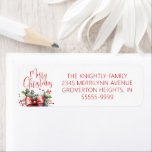 Modern Merry Christmas Script Red Bow Etiket<br><div class="desc">Kerst vakantie seizoen retour adreslabels met moderne, chique kalligrafie script typografie voor de begroeting MERRY CHRISTMAS geaccentueerd met een waterverf rode boog en hulst. ASSISTENTIE: Voor hulp bij het aanpassen of personaliseren van het ontwerp, het vergroten of verkleinen van het formaat, het overbrengen van het ontwerp naar een ander product...</div>