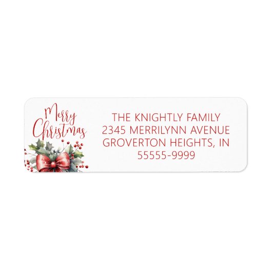 Modern Merry Christmas Script Red Bow Etiket (Voorkant)