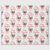 Modern Merry Christmas Script Red Bow gepersonalis Cadeaupapier (Vlak)