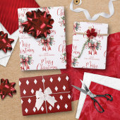 Modern Merry Christmas Script Red Bow gepersonalis Inpakpapier Vel