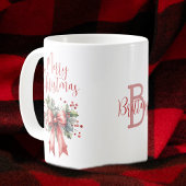 Modern Merry Christmas Script Red Bow gepersonalis Koffiemok