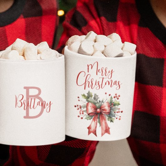 Modern Merry Christmas Script Red Bow gepersonalis Koffiemok