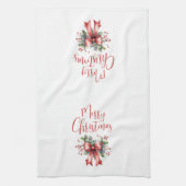 Modern Merry Christmas Script Red Bow Theedoek (Verticaal)