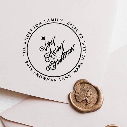 Modern Merry Christmas Script Rond retouradres Zelfinktende Stempel