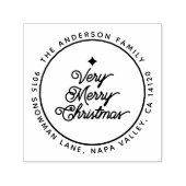 Modern Merry Christmas Script Rond retouradres Zelfinktende Stempel (Design)