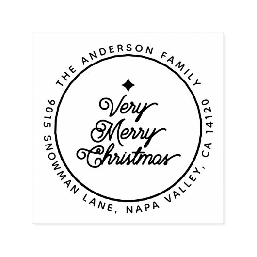 Modern Merry Christmas Script Rond retouradres Zelfinktende Stempel (Design)