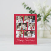 Modern Merry Christmas Script Rood 6 Fotocollage Feestdagenkaart (Staand voorkant)