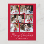 Modern Merry Christmas Script Rood 6 Fotocollage Feestdagenkaart (Voorkant)