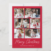 Modern Merry Christmas Script Rood 6 Fotocollage Feestdagenkaart (Voorkant)