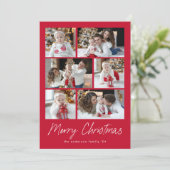 Modern Merry Christmas Script Rood 6 Fotocollage Feestdagenkaart (Staand voorkant)