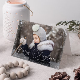 Modern Merry Christmas Script Sneeuw Flurries Foto Feestdagen Kaart