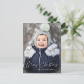 Modern Merry Christmas Script Sneeuw Flurries Foto Feestdagenkaart (Staand voorkant)