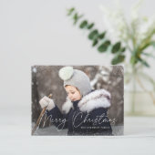 Modern Merry Christmas Script Sneeuw Flurry Foto Feestdagenkaart (Staand voorkant)