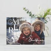 Modern Merry Christmas Script Typografie 1 Foto Feestdagenkaart (Staand voorkant)