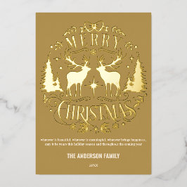 Modern Merry Christmas Silver Rendier Folie Kaart