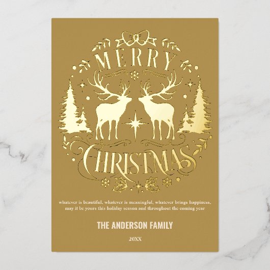 Modern Merry Christmas Silver Rendier Folie Kaart (Voorkant)