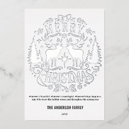Modern Merry Christmas Silver Rendier Folie Kaart