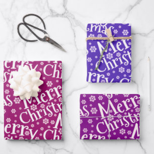 Modern MERRY CHRISTMAS Snowflake Paars Pink Inpakpapier Vel