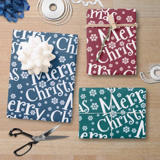 Modern MERRY CHRISTMAS Snowflake Red Blue Inpakpapier Vel