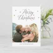 Modern Merry Christmas Starry Script 2 foto's Feestdagenkaart (Staand voorkant)