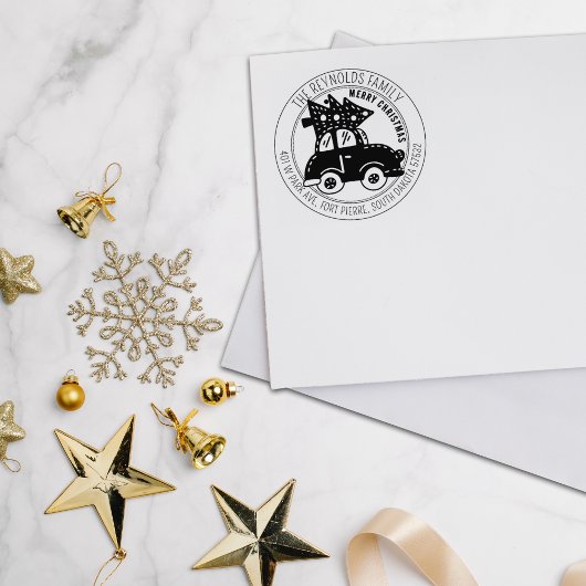 Modern Merry Christmas Tree auto retouradres Rubberstempel