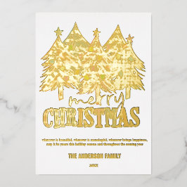 Modern Merry Christmas Trees Gold Foil Kaart