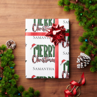 Modern Merry Christmas Typography Custom Name  Cadeaupapier