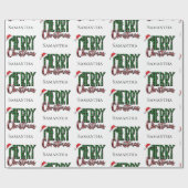 Modern Merry Christmas Typography Custom Name  Cadeaupapier (Vlak)