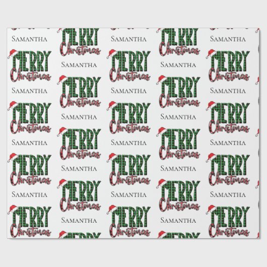 Modern Merry Christmas Typography Custom Name  Cadeaupapier (Vlak)