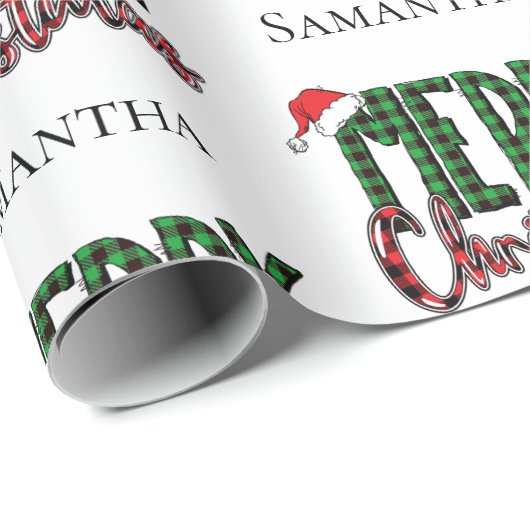 Modern Merry Christmas Typography Custom Name  Cadeaupapier (Rol Hoek)