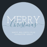 Modern Merry Christmas vakantie pastel blauw Ronde Sticker<br><div class="desc">Modern Merry Christmas vakantie pastel blauw klassiek rond sticker</div>