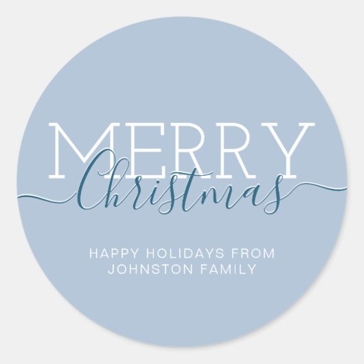 Modern Merry Christmas vakantie pastel blauw Ronde Sticker (Voorkant)