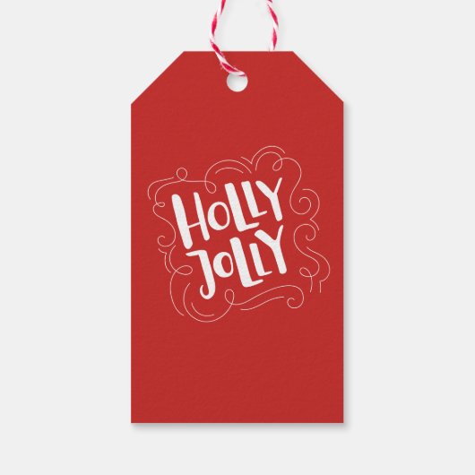 Modern Merry Christmas White Script Holly Jolly Cadeaulabel (Achterkant)
