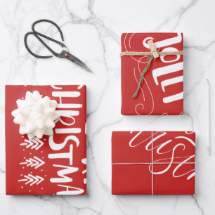 Modern Merry Christmas White Script Holly Jolly Inpakpapier Vel