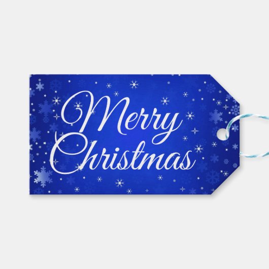 Modern Merry Christmas White Sneeuwvlokken Gift Cadeaulabel (Voorkant (Horizontaal))