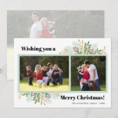 Modern Merry Christmas Winter Groen 3 Foto Feestdagenkaart (Voorkant / Achterkant)