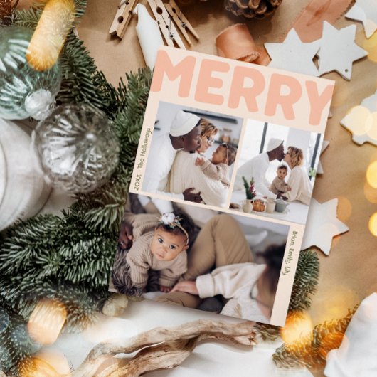 Modern Merry Coral Jaar in de Review Verticaal 3 F Feestdagenkaart